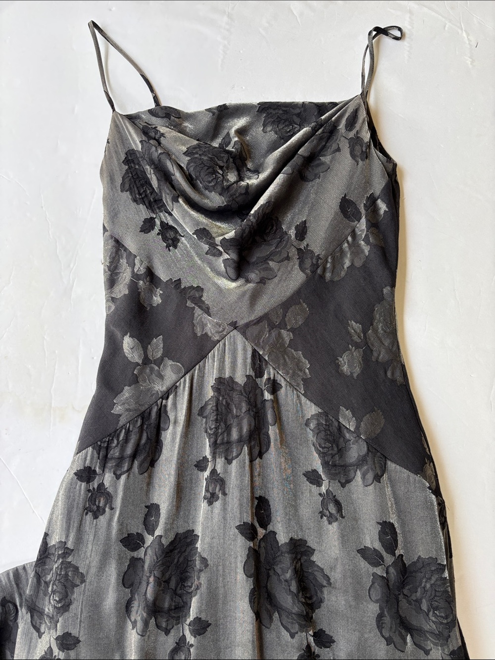 Vintage 90’s Cowl Neck Formal Evening Maxi Dress 4 Floral Rose Burnout Y2K Long - Picture 4 of 17